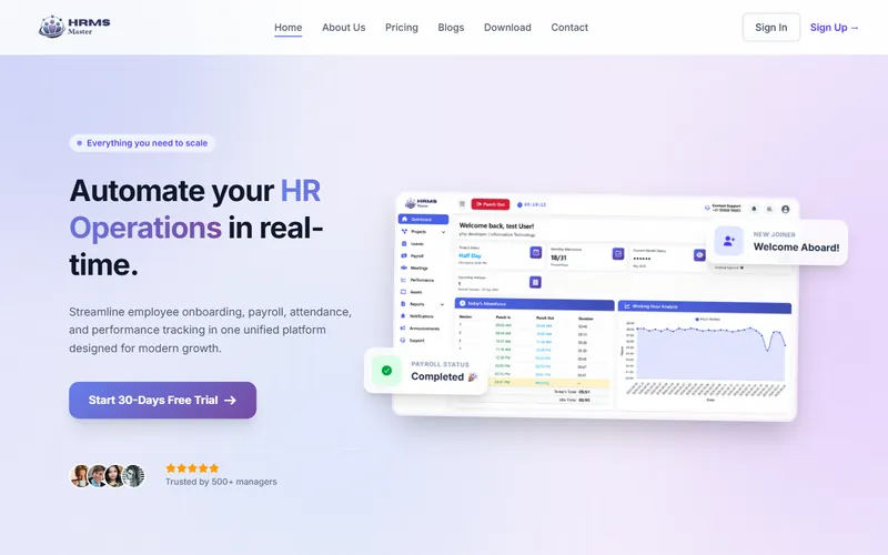 HRMS Master website, designed and built by Nabulsi.tech